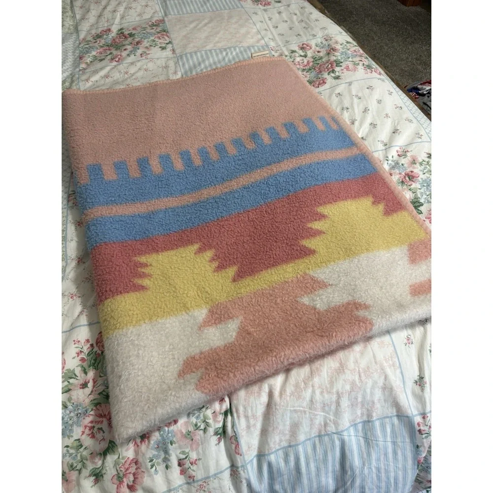 Vintage Biederlack Blanket Throw Southwestern Geometric Pastel Reversible USA